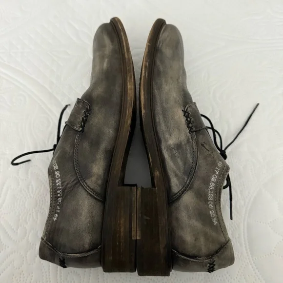 John Fluevog Grant Leather Derby Shoes Washed Black Distressed Finish Size 11 - Picture 5 of 15
